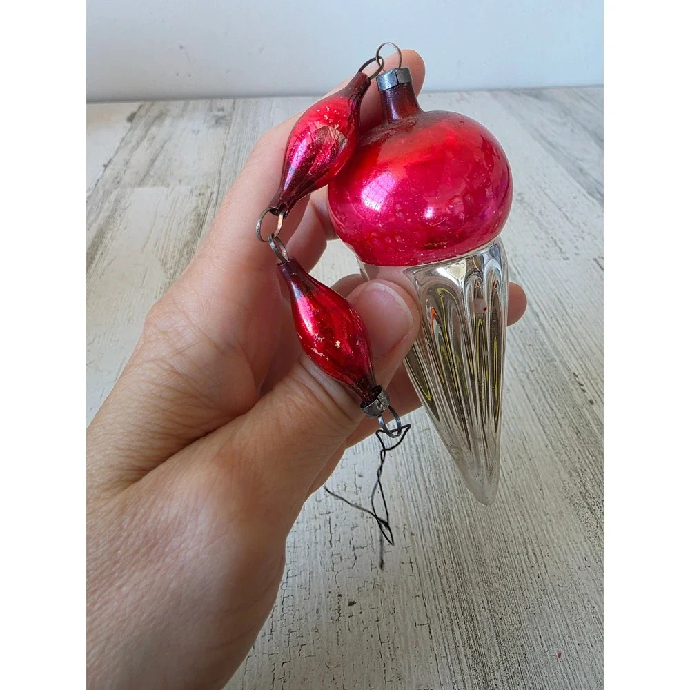 Antique ice cream cone mercury glass ornament beaded Xmas tree entire ornament